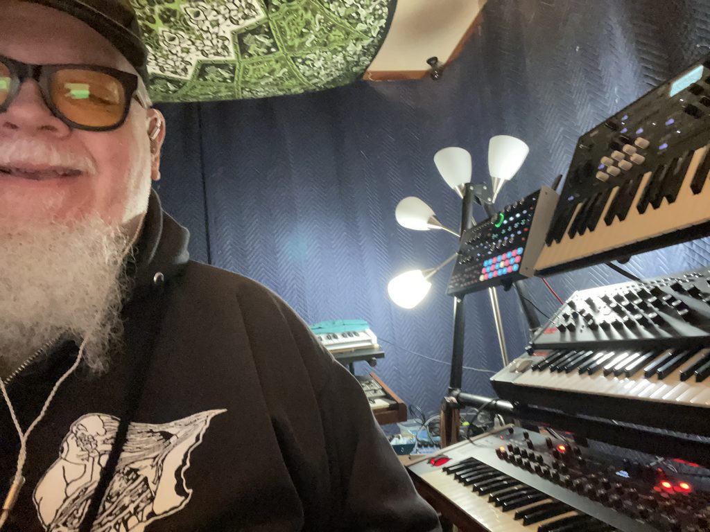 Tad at his Witch Ape Studio, where he does all of his media composing, sound designing, mixing, and mastering.